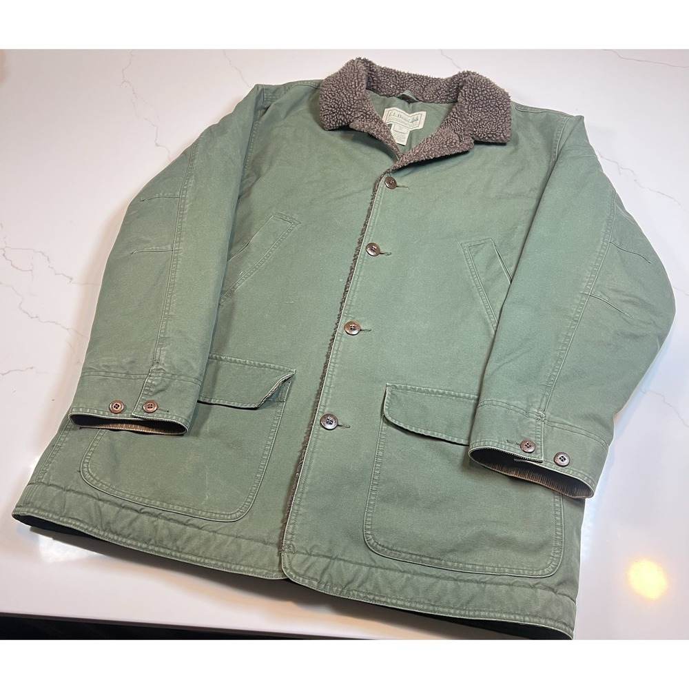 L.L. Bean Green Men's Pea Coat with Sherpa Collar